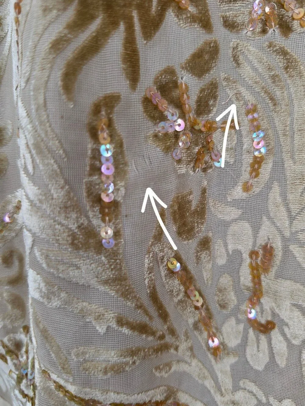 Silk Satin Trim Velvet Burnout Sheer Chiffon Gold  Floral Sequin Scarf